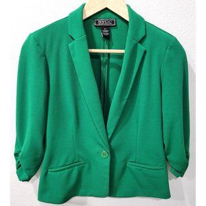 Womens NYCC Green Single-button Ruched 3/4" Sleeve Blazer Jacket Size PS